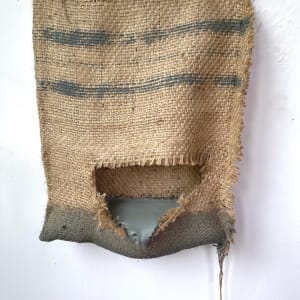Pouch Painting, burlap (grey green stripes and slit) by Howard Schwartzberg 