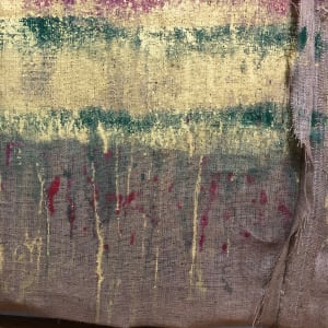Inside-Out Burlap Bag Painting (yellow green &red stripe) 