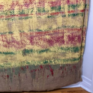Inside-Out Burlap Bag Painting (yellow green &red stripe) 