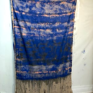 Inside-Out Burlap Bag Painting (blue) by Howard Schwartzberg