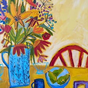 Pears With Floral and Red Chair by Sheryl Siddiqui Art