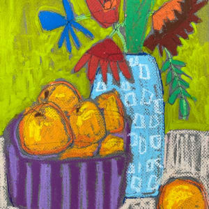 Clementines in a purple bowl by Sheryl Siddiqui Art