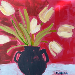 Yellow Tulips on Red by Sheryl Siddiqui Art
