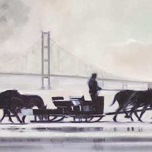 Horses and Mackinaw Bridge by Matthew Jacobson