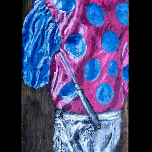 Pink and Blue Polka Dot Jockey on Barrelstave by Kim Perry