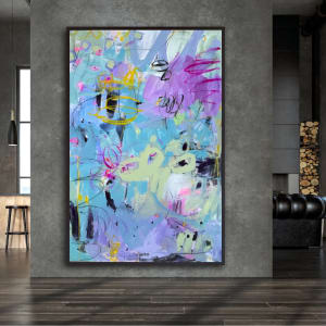 It’s Not Up To Me This Time by Miriam Traher  Image: Every painting that I set out to create starts the same, something different. No two are ever the same, going in the most exciting directions.  
At times, well, actually too many times, particularly this one,  I  try to harness them back in, forcing them into boxes they are not meant for. The argument continues until I surrender and accept that I can’t control everything in my life; intuition and creativity have their own will and life; well, life just throws us curve balls. The beauty is in surrender, where magic happens and miraculously, everything flows so effortlessly. The tears, the frustration and the hair-pulling are forgotten, a painting is born, and the problems are solved. 