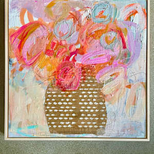 I Am Perfect Just The Way I Am by Miriam Traher  Image: What started as a day of fun painting with a friend, chatting and creating, spying the inside of the Amazon bag, I remember using in another piece that was so fun and just being in the moment of joy, creativity and a great friendship, ended with a piece that wouldn't take no for an answer. I thought it was too quiet, that it needed more punch, more wow, more something and yet its quiet voice became emphatic, with a voice of authority, it is time to take me seriously, I am perfect just the way I am.  And so it is done; the quietness is equally powerful, coming in close and enjoying all the details. She is a bit of a quiet one, and she asks for a more intimate relationship, one that involves enjoying a quiet evening by the fire.  A foot on the table, savouring a glass of wine if that is your thing, and unwinding from a busy day, and just enjoying in the moment. 