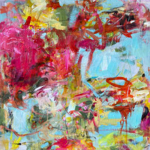 Just Happy 2 B Here by Miriam Traher  Image: 24"x24" Canvas, acrylic, mixed media