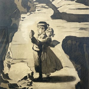 The Grotto, Tom Sawyer and Becky in the Cave - Sepia by Norman Rockwell (1894 - 1978) 