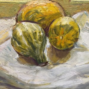 White Table With Gourds by Joseph Plaskett (1918-2014)  Image: Close up of brushstrokes 