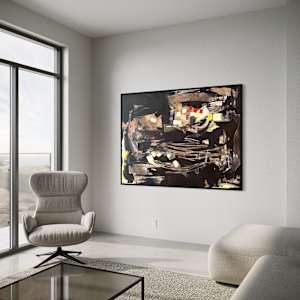 Behind the Scenes by Bonny Shilton  Image: Behind the Scenes is an energetic painting that invites you to look beyond the surface.
