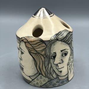 Brush Holder with Four Faces by Mary Lou Higgins 