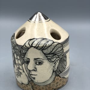 Brush Holder with Four Faces by Mary Lou Higgins 