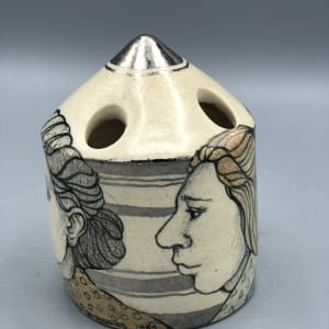Brush Holder with Four Faces by Mary Lou Higgins 