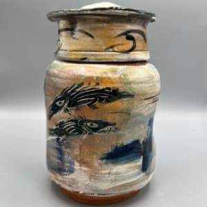 Lidded jar with Fish by Ron Meyers 