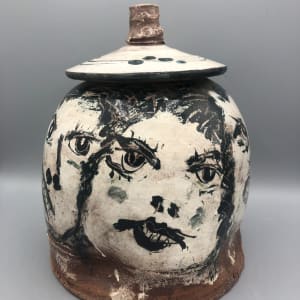 Five-Faced Black and White Lidded Vessel by Ron Meyers 