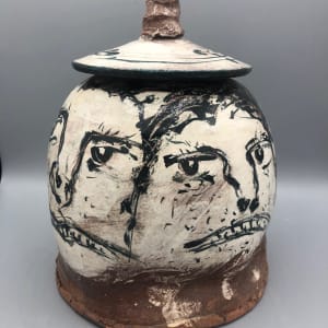 Five-Faced Black and White Lidded Vessel by Ron Meyers 