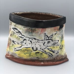 Rabbit and Fox Oval Vase by Ron Meyers