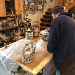 Woman, Fish, Cat Vase with Handles by Ron Meyers