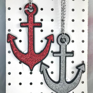 Wood Anchor Ornament with Chain by Colorvine by Kelsey  Image: red / silver