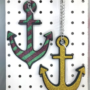 Wood Anchor Ornament with Chain by Colorvine by Kelsey  Image: red and green / gold