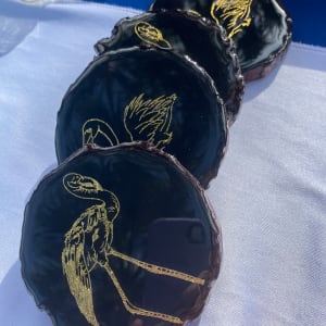 Gold Flamingo Wood Coaster Set - 4(four) by Colorvine by Kelsey 