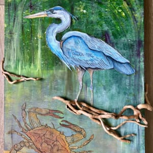 Blue Heron and Crab by Anne Michael