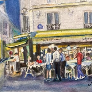 Cafe Scene Under Golden Summer Lights by Carol Starr