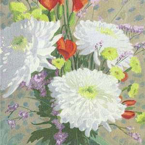 White Chrysanthemums and Carnations by Sarah F. Burns