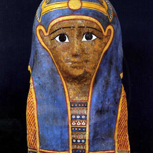 Egyptian Ptolemaic Mummy Mask Cartonnage with a Winged Scarab on Forehead (1) by Unknown