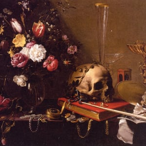 Vanitas Still Life with a Bouquet and a Skull by Adriaen van Utrecht