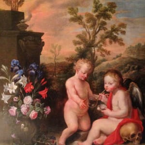 Vanitas- Allegory with Putti in Landscape by Dutch School