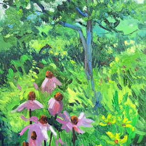 Cone Flowers, Blue Tree by Michael Anderson