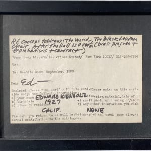 Lucy Lippard Edward Kienholz file card by Lucy Lippard