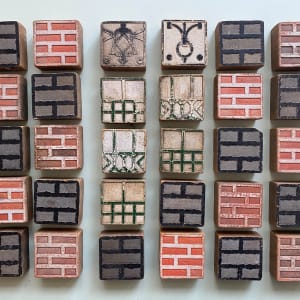 Assorted wooden buildings and blocks by folk art unknown 
