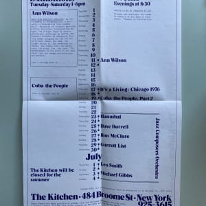 The Kitchen Ephemera: Kitchen 10th Anniversary Celebration; June/July 1976 Schedule, Steve Reich Program, Robert Ashley Postcard by Kitchen 