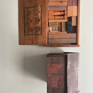 Assorted wooden buildings and blocks by folk art unknown 