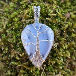 Top - Dendritic Agate in Silver-Plated Enameled Copper Wire Tree by Pamela Dexter 