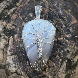 Middle - Agate in Silver-Plated Enameled Copper Wire Tree by Pamela Dexter 