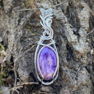 Charoite in Silver-Plated Enameled Copper Wire by Pamela Dexter 