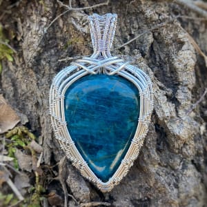 Neon Apatite in Silver-Plated Enameled Copper Wire Woven Border by Pamela Dexter 