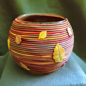 Autumn Coil Round Vase with Leaves by Beth Ann Taylor