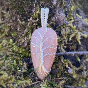 Middle - Peach Moonstone in Silver-Plated Enameled Copper Wire Tree by Pamela Dexter 