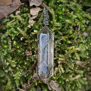 Top - Quartz Point in Silver-Plated Enameled Copper Wire by Pamela Dexter 