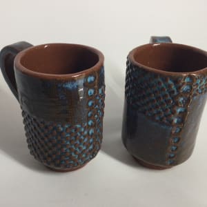 Pair of Blue Glazed Earthenware Mugs by Sylvia "Skip" Cunningham 