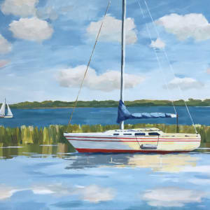 Golden Sailboat Awaits The Day by Sharon Bass