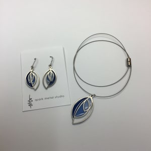 Open Leaf Necklace and Earrings in Blue by Kathleen Dautel