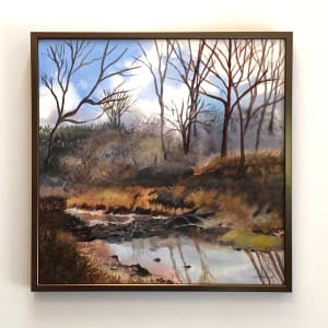 Upstream from the Dam by April Rimpo  Image: 24" X 24" painting in Bronze-tone wooden frame