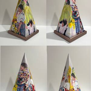 Friends and Family by April Rimpo  Image: Featuring the metal base that raises the sculpture, shows all four sides of the sculpture. 