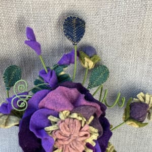 Lavender and Teal Wool Felt Flower Headband by Christine Shively Benjamin  Image: Close Up of wool blended felt flowers and leaves